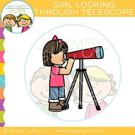 Girl Looking Through Telescope Clip Art
