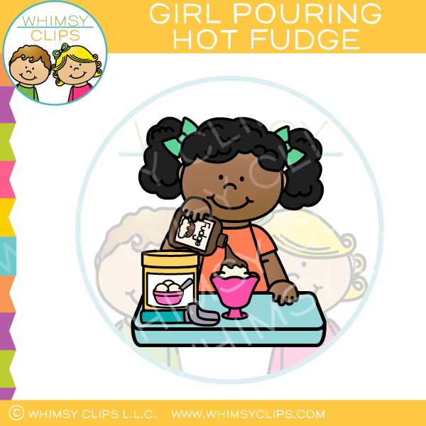 Girl Pouring Hot Fudge Clip Art