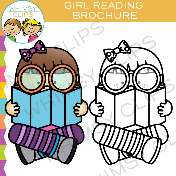 Girl Reading a Brochure Clip Art