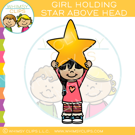 Girl Holding Star Above Head Clip Art