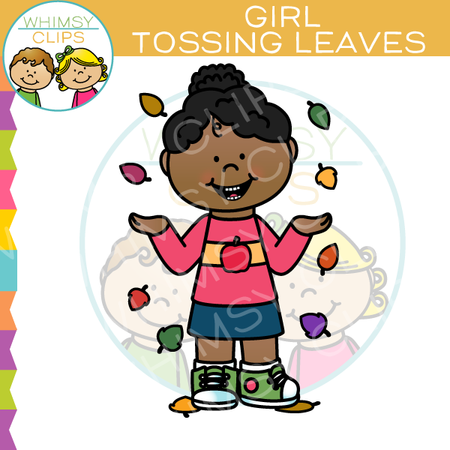 Girl Tossing Leaves Clip Art
