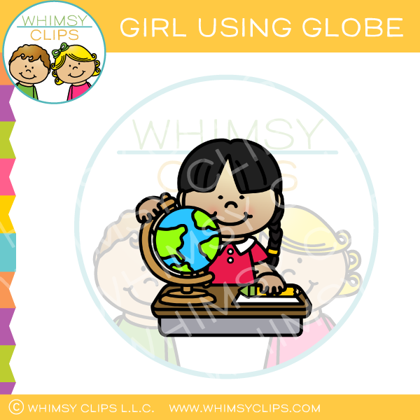 Girl Using Globe Clip Art