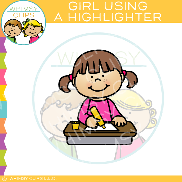 Girl Using a Highlighter Clip Art