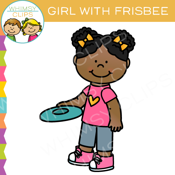 Girl with a Frisbee Clip Art