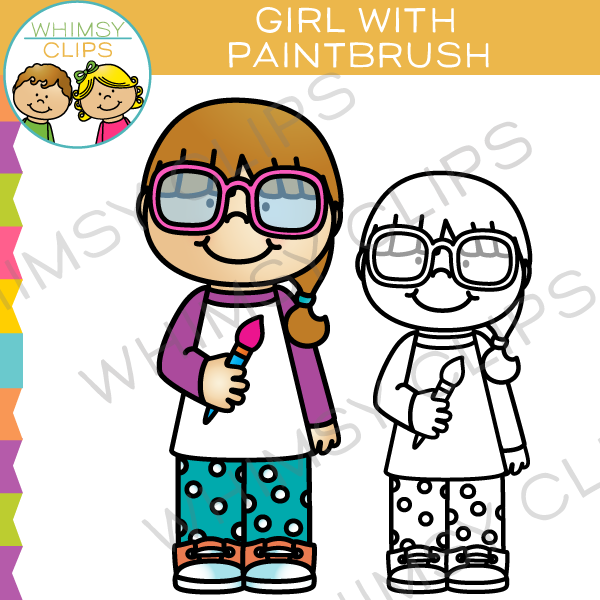 Girl with Paintbrush Art Class Clip Art