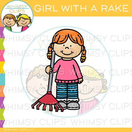 Girl With A Rake Clip Art