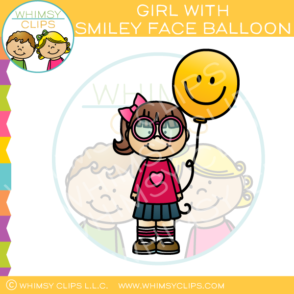 Girl with a Smiley Face Balloon Clip Art
