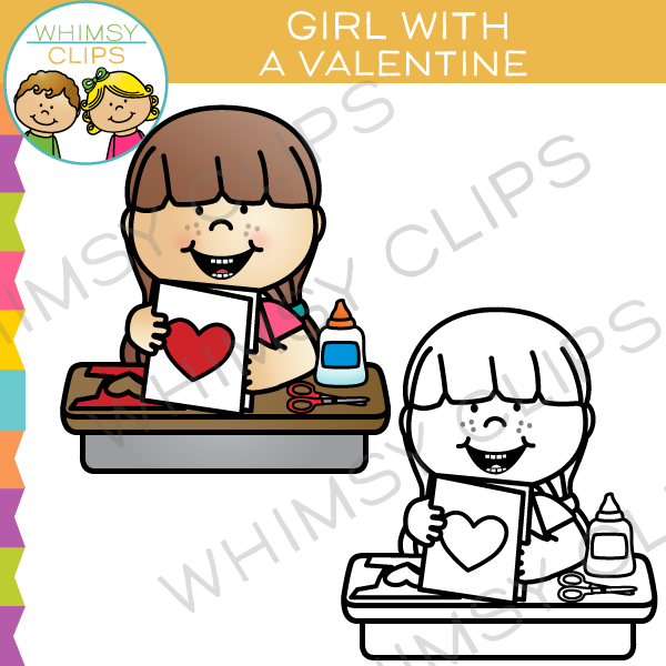 Girl with a Valentine Clip Art