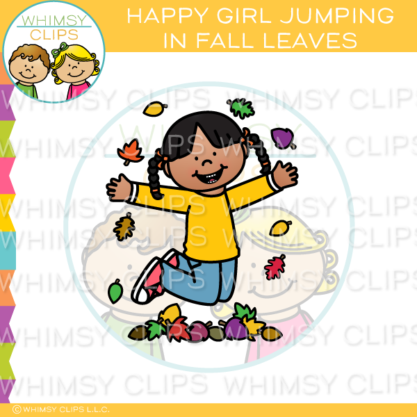 Happy Girl Jumping In Fall Leaves Clip Art
