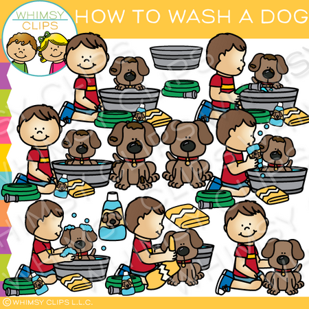 Wash a Dog Sequencing Clip Art