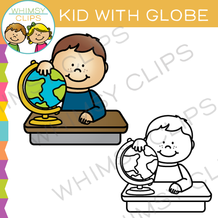 Kid with Globe Clip Art