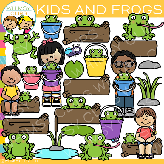 Kids and Frogs Clip Art