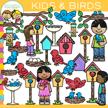 Kids and Birds Clip Art