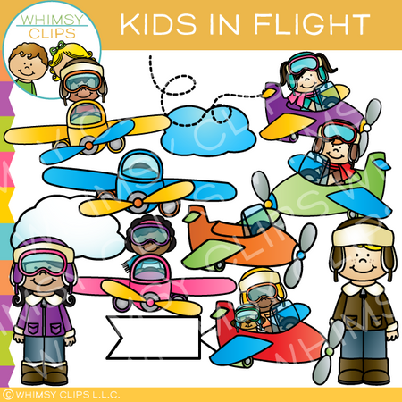 Kids Flying Airplanes Clip Art