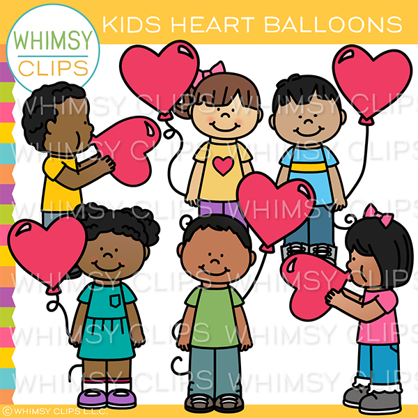 Free Kids with Heart Balloons Clip Art