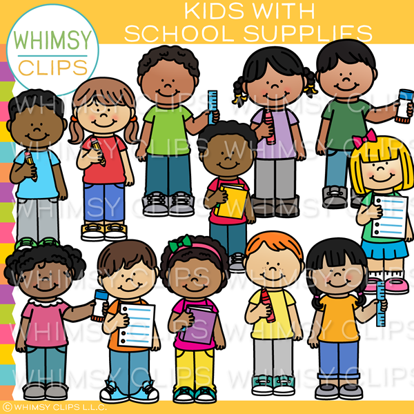Kids Holding School Supplies Clip Art