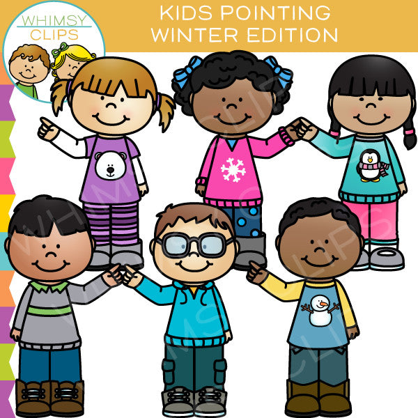 Winter Kids Pointing Clip Art