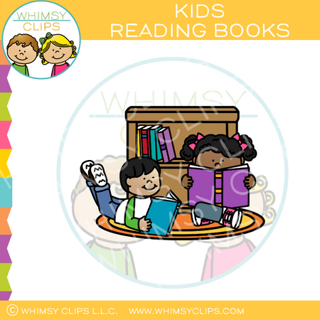 Kids Reading Books Clip Art