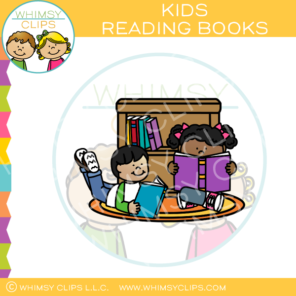 Kids Reading Books Clip Art