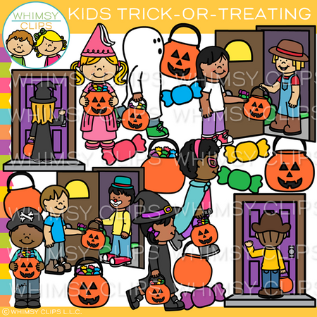 Kids Trick-or-Treating Clip Art
