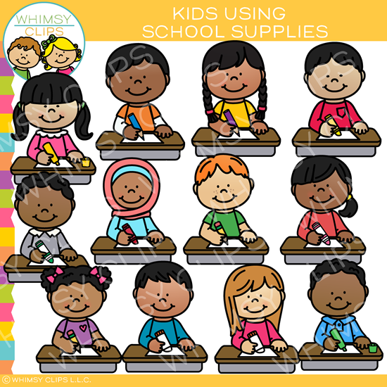 Kids Using School Supplies Clip Art