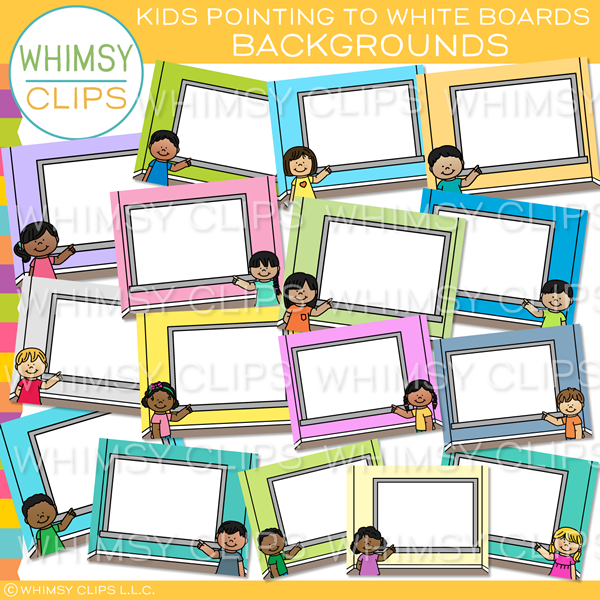 Kids Pointing to White Boards Backgrounds