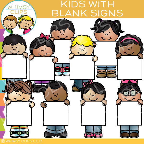 Kids with Blank Signs Clip Art