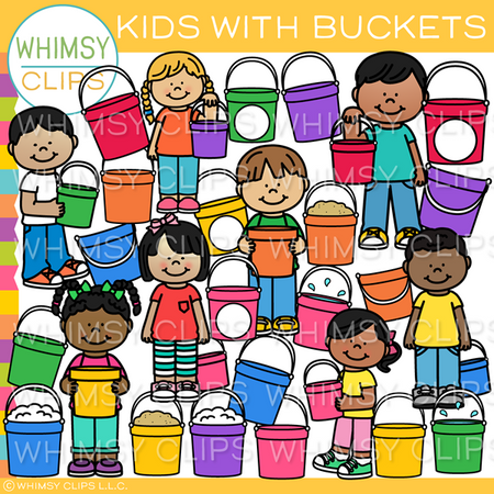 Kids with Buckets Clip Art
