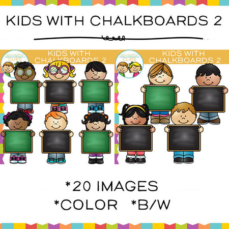 Kids with Chalkboards Clip Art - Set Two