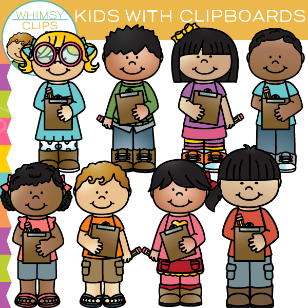 Kids with Clipboards Clip Art