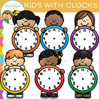 Kids with Clocks Clip Art