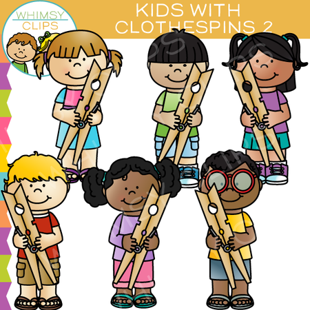 Kids with Clothespins Clip Art