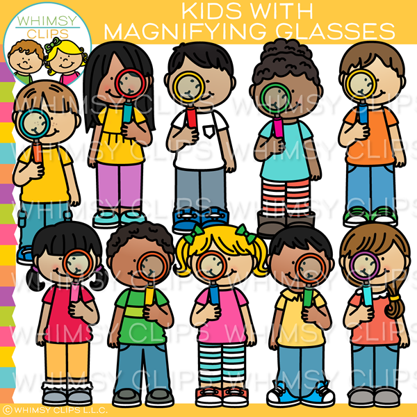 Kids with Magnifying Glasses Clip Art