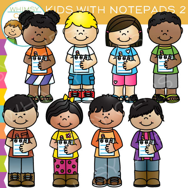 Kids with Notepads Clip Art
