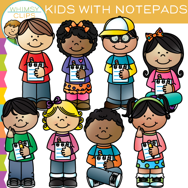 Kids with Notepads Clip Art