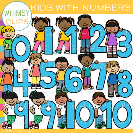Kids with Numbers Clip Art