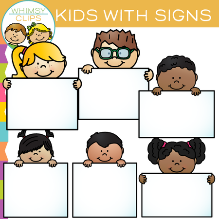 Kids with Signs Clip Art