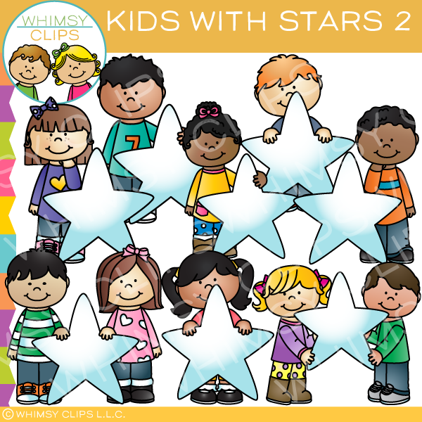 Kids with Stars Two Clip Art
