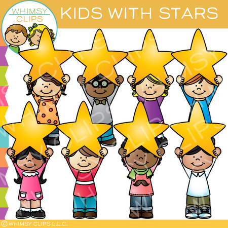 Kids and Stars Clip Art