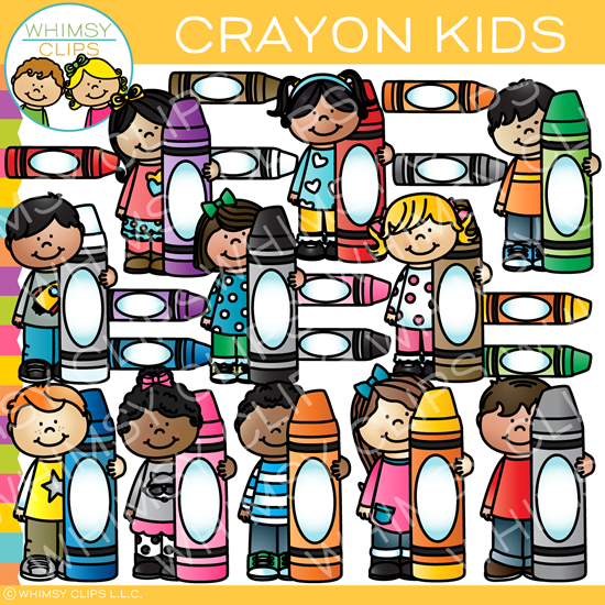 Kids with Crayons Clip Art