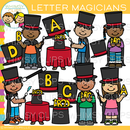 Kids Letter Magicians Clip Art