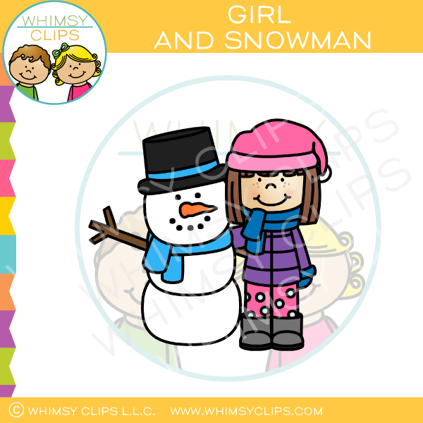 Little Girl And Snowman Clip Art
