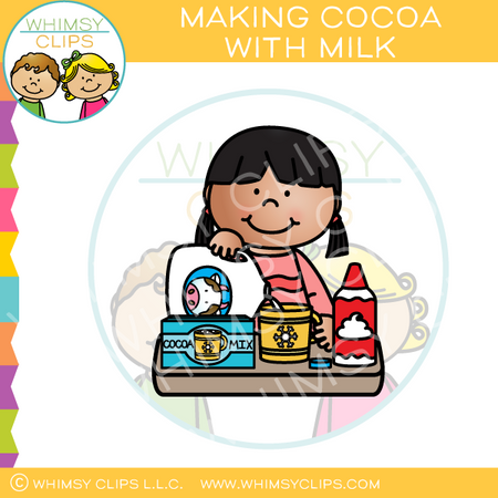 Girl Making Cocoa with Milk Clip Art