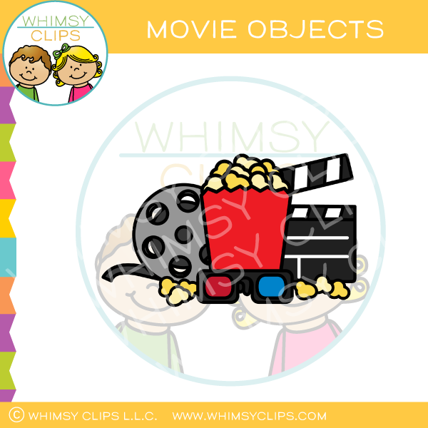 Movie, Popcorn, Glasses, And Reel Clip Art