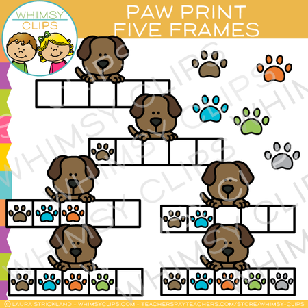 Paw Print Five Frames Clip Art