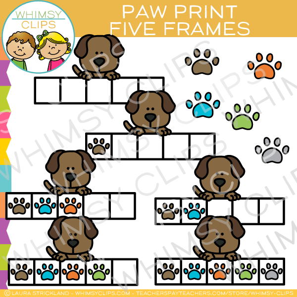 Paw Print Five Frames Clip Art