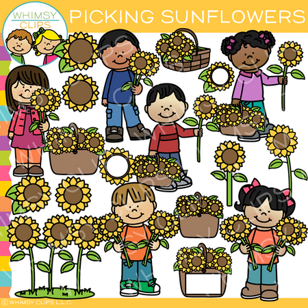 Picking Sunflowers Clip Art