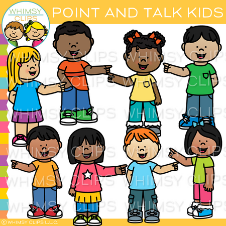Kids Pointing and Talking Clip Art