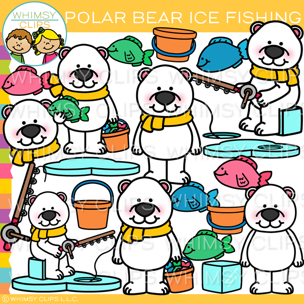 Polar Bear Ice Fishing Clip Art