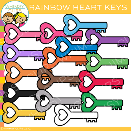 Colorful Rainbow Heart Keys Clip Art